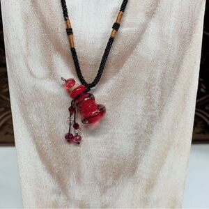 Elegant Red Glass Pendant Necklace for Essentials Oils